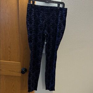 Elegant Blue Velvet Patterned Women's Pants